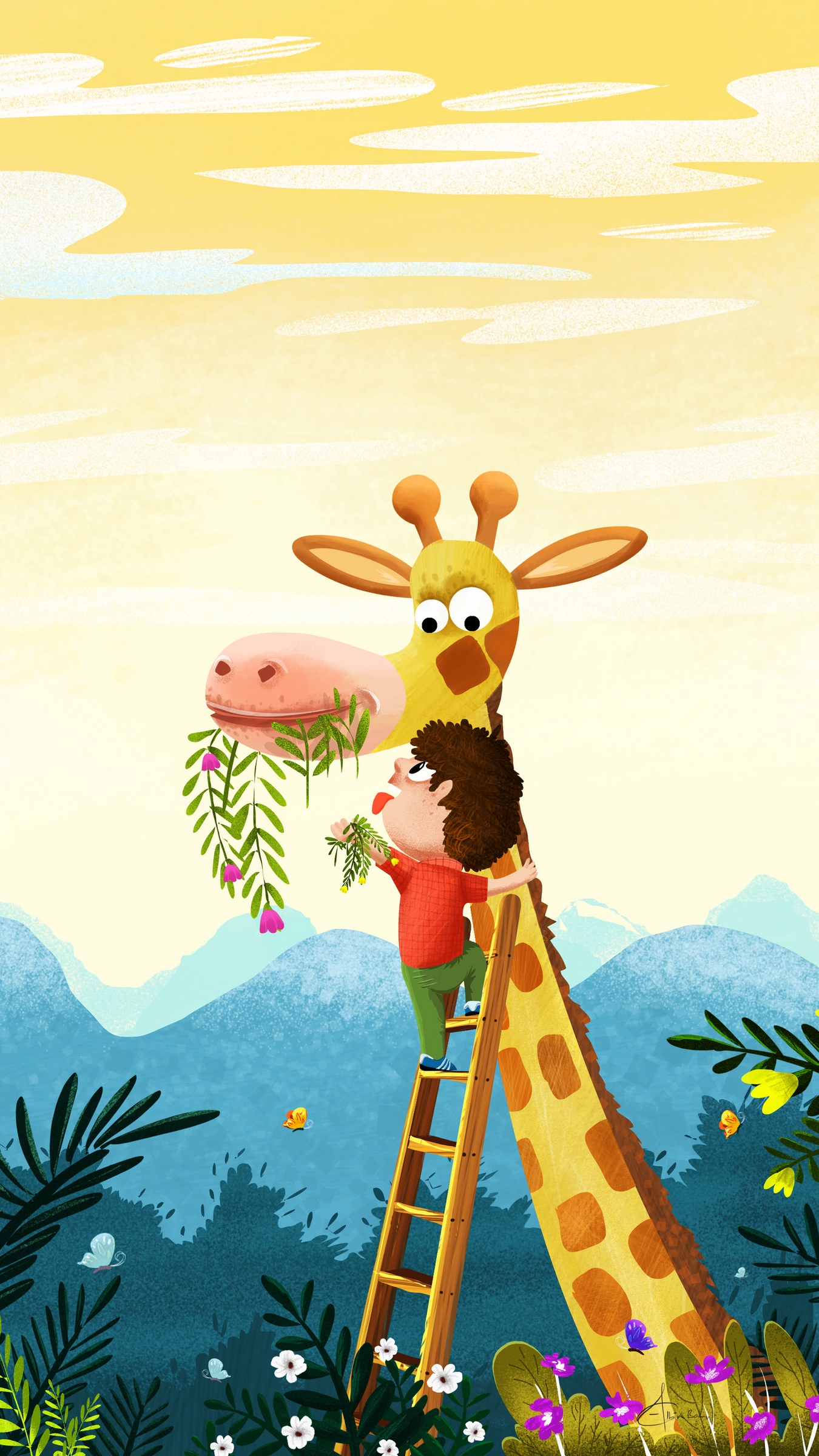 Wallpaper Child, Giraffe, Art, Cute, Funny - Art - HD Wallpaper 