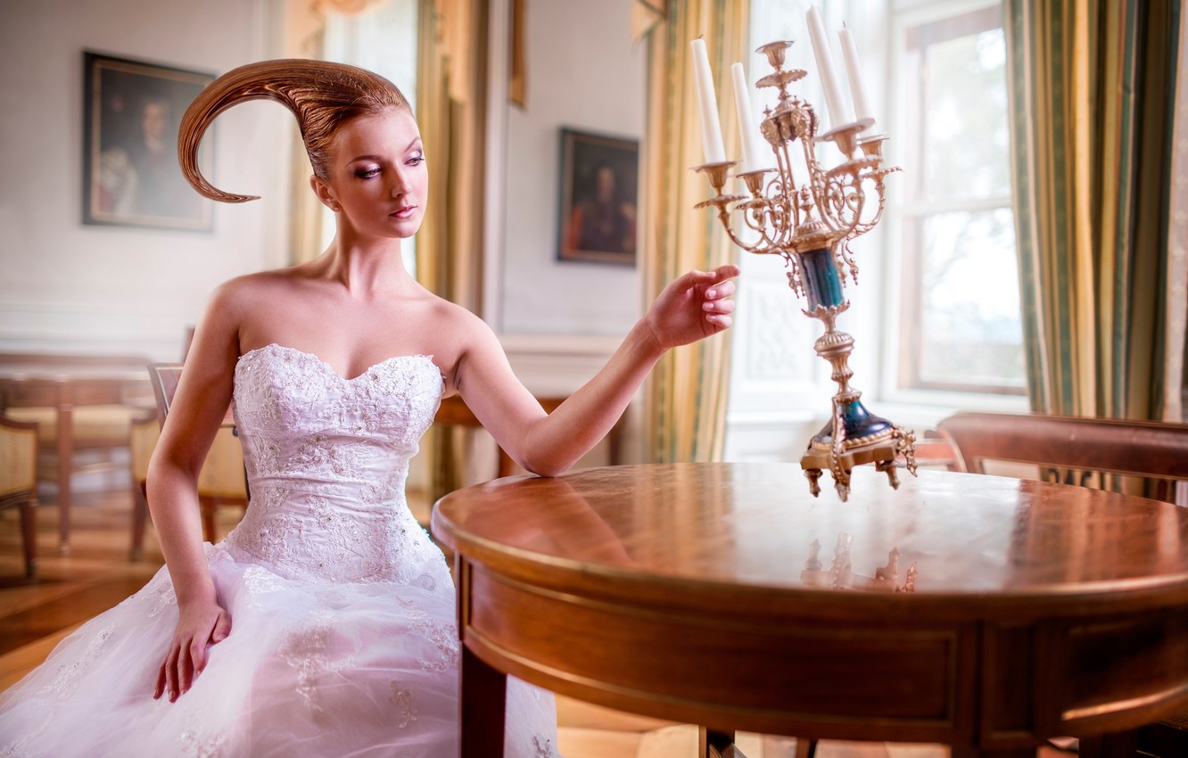 Photo Wallpaper Girl, Candles, Art, Hairstyle, Life - Gown - HD Wallpaper 