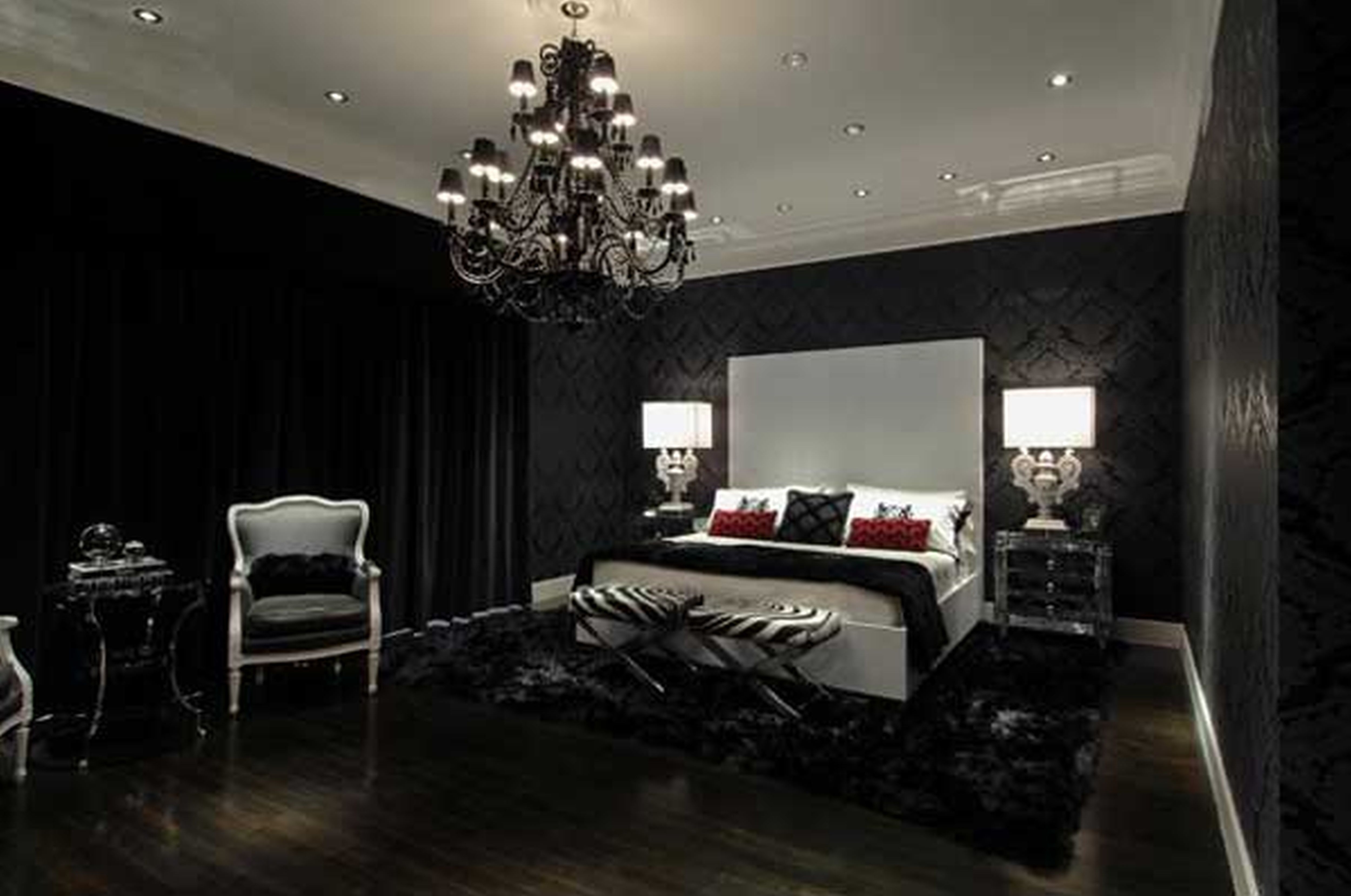 Black Bedroom Interior Design - HD Wallpaper 