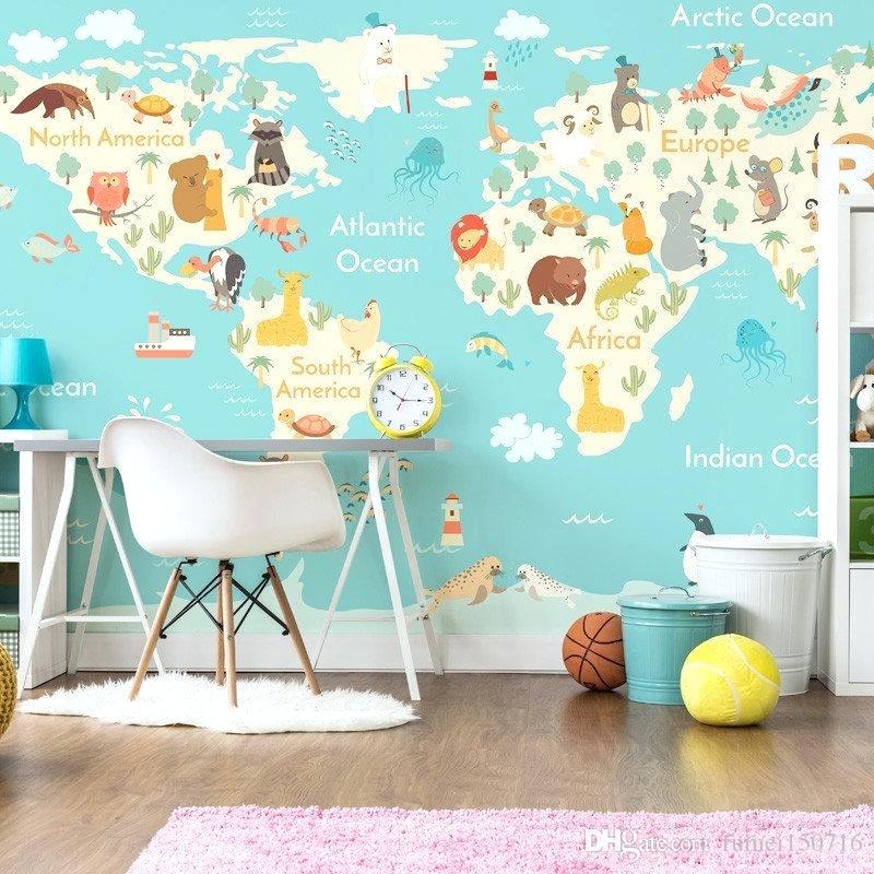 Stylish Children Bedroom Wallpaper For Cartoon Animal - World Map Wallpaper For Kids Room - HD Wallpaper 