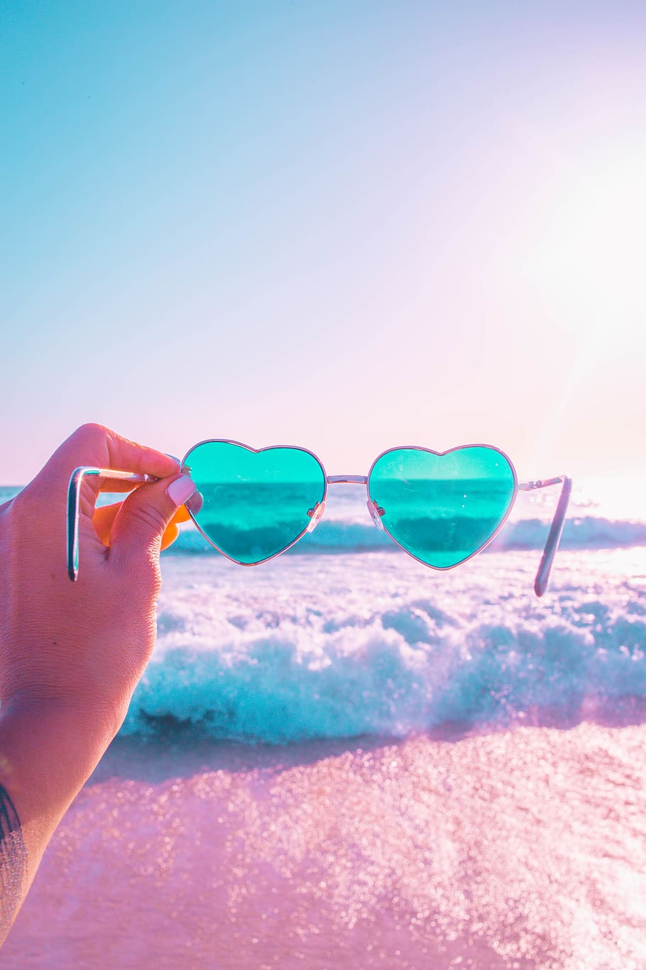 Person Holding Heart Shaped Teal Sunglasses With Silver - My Life Change - HD Wallpaper 