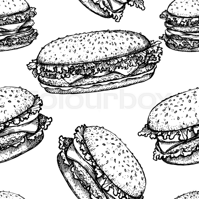 Sketch Hamburger Background - HD Wallpaper 