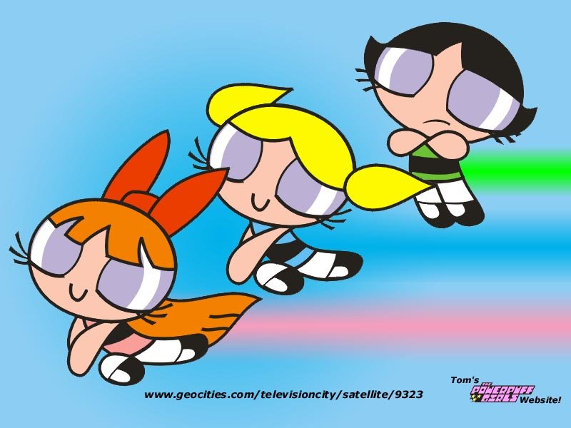 Bubbles, Blossom & Buttercup Flying Wallpaper - Powerpuff Girls Closed Eyes - HD Wallpaper 