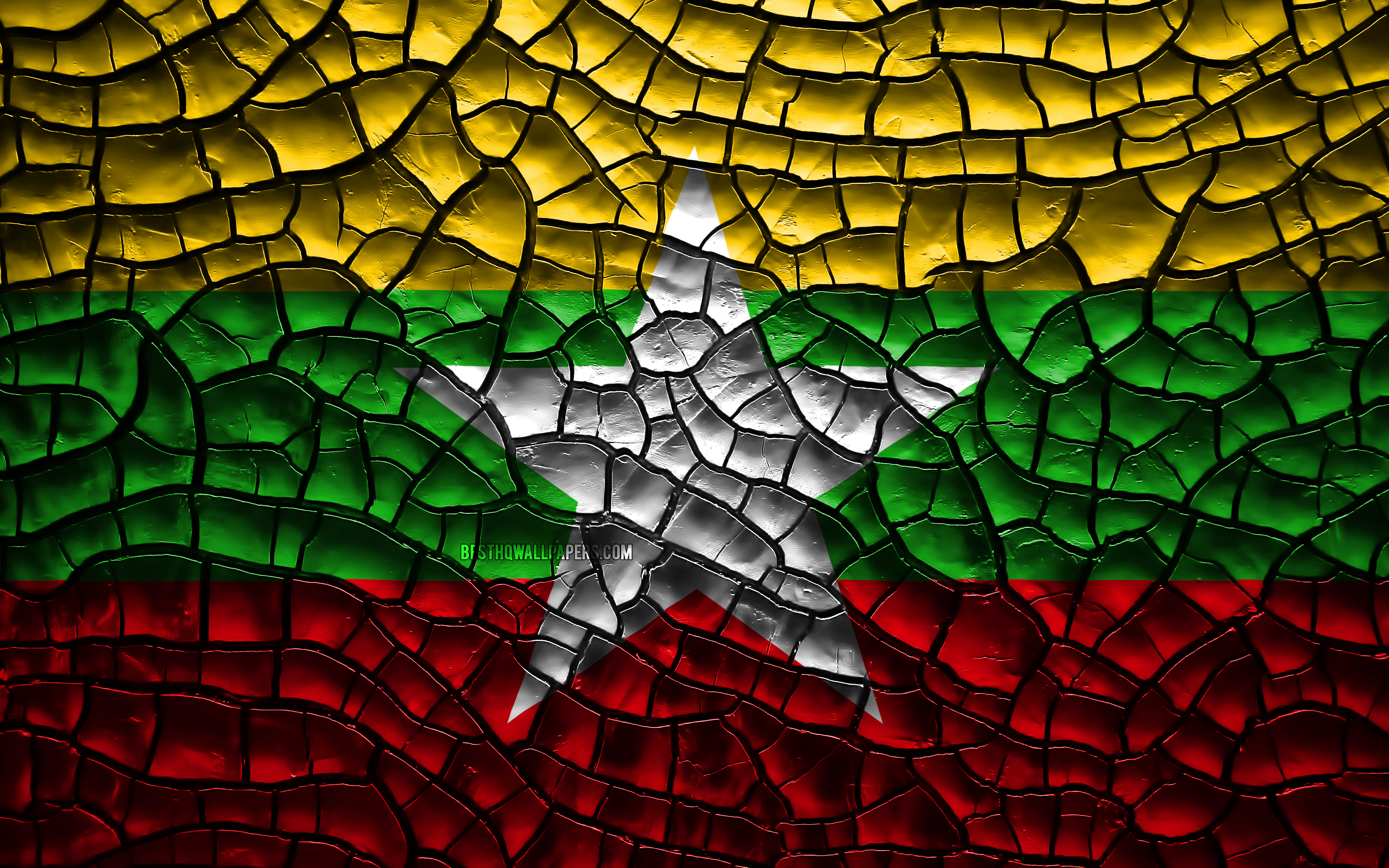 Flag Of Myanmar, 4k, Cracked Soil, Asia, Myanmar Flag, - High Resolution Oman Flag - HD Wallpaper 
