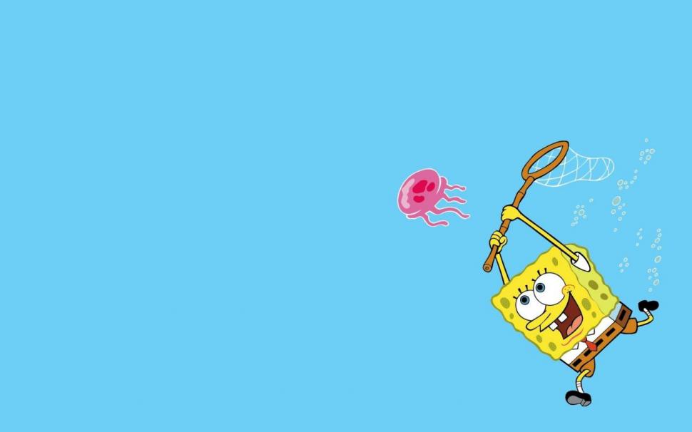 Cartoons, Spongebob, Cute, Lovely, Playing, Blue Background - Spongebob Wallpaper Desktop - HD Wallpaper 