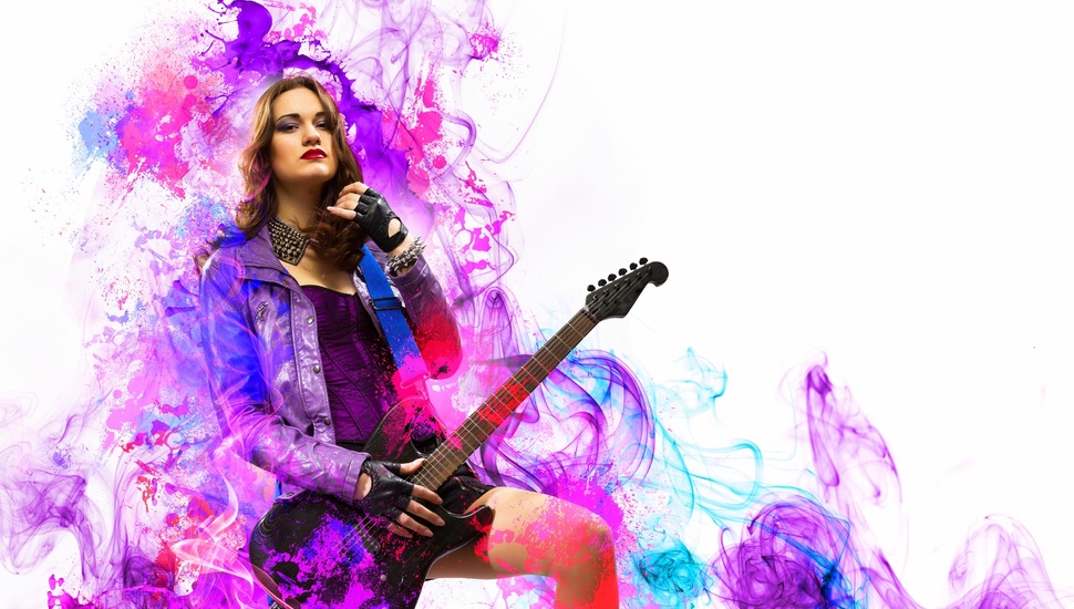 Music, Guitar, Girl, Rock Desktop Background - Girl Rock Guitar Background - HD Wallpaper 