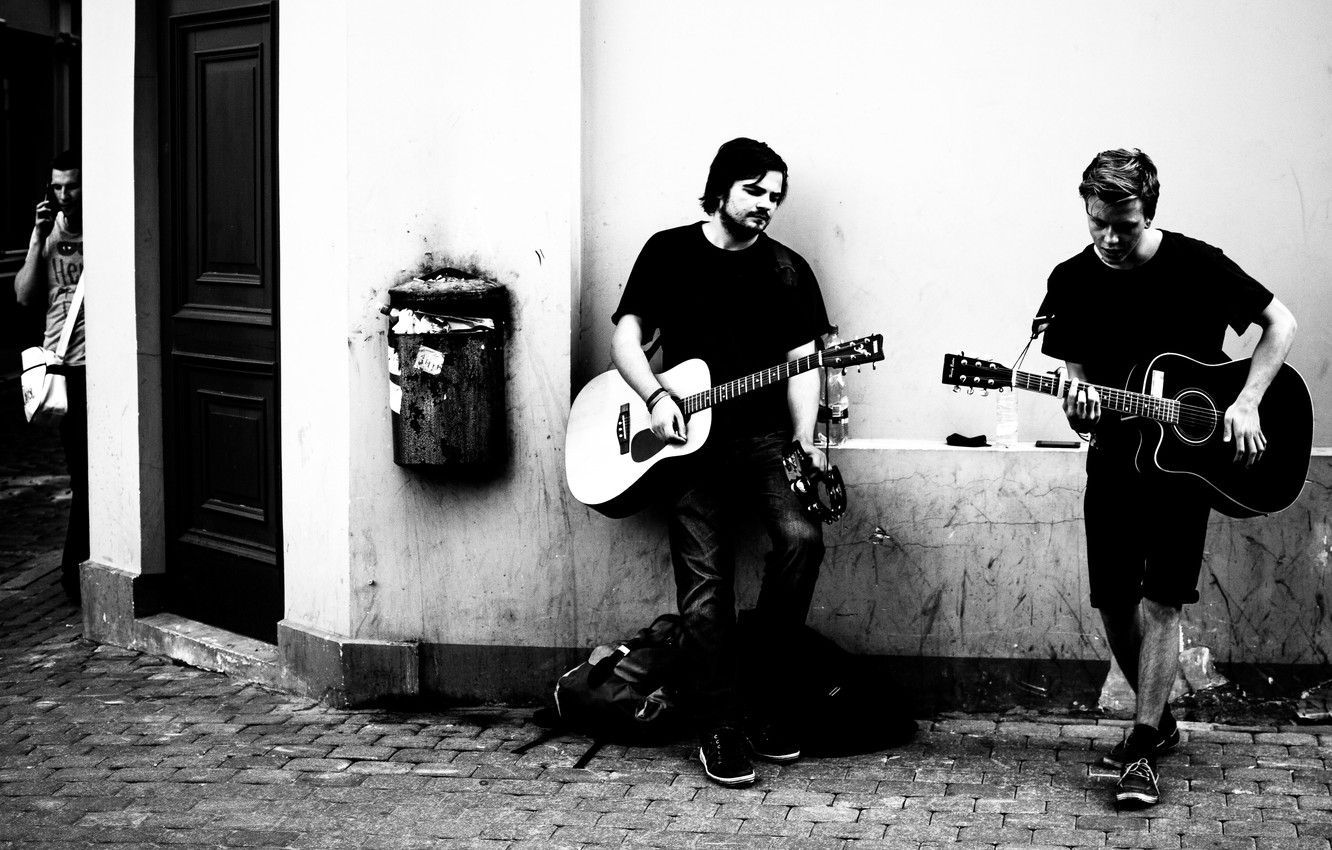 Photo Wallpaper Music, Garbage, Wall, Street, Guitar, - Уличные Музыканты Обои - HD Wallpaper 