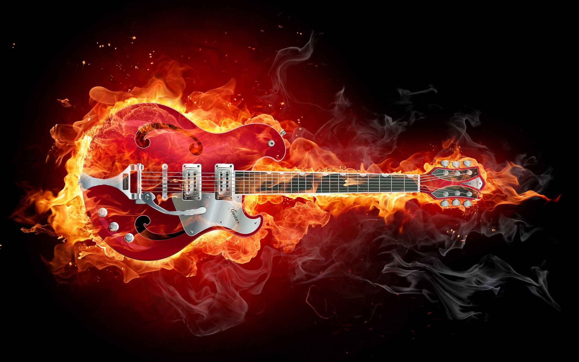Fire Guitar, Computer Wallpaper - Gitara Ogień - HD Wallpaper 