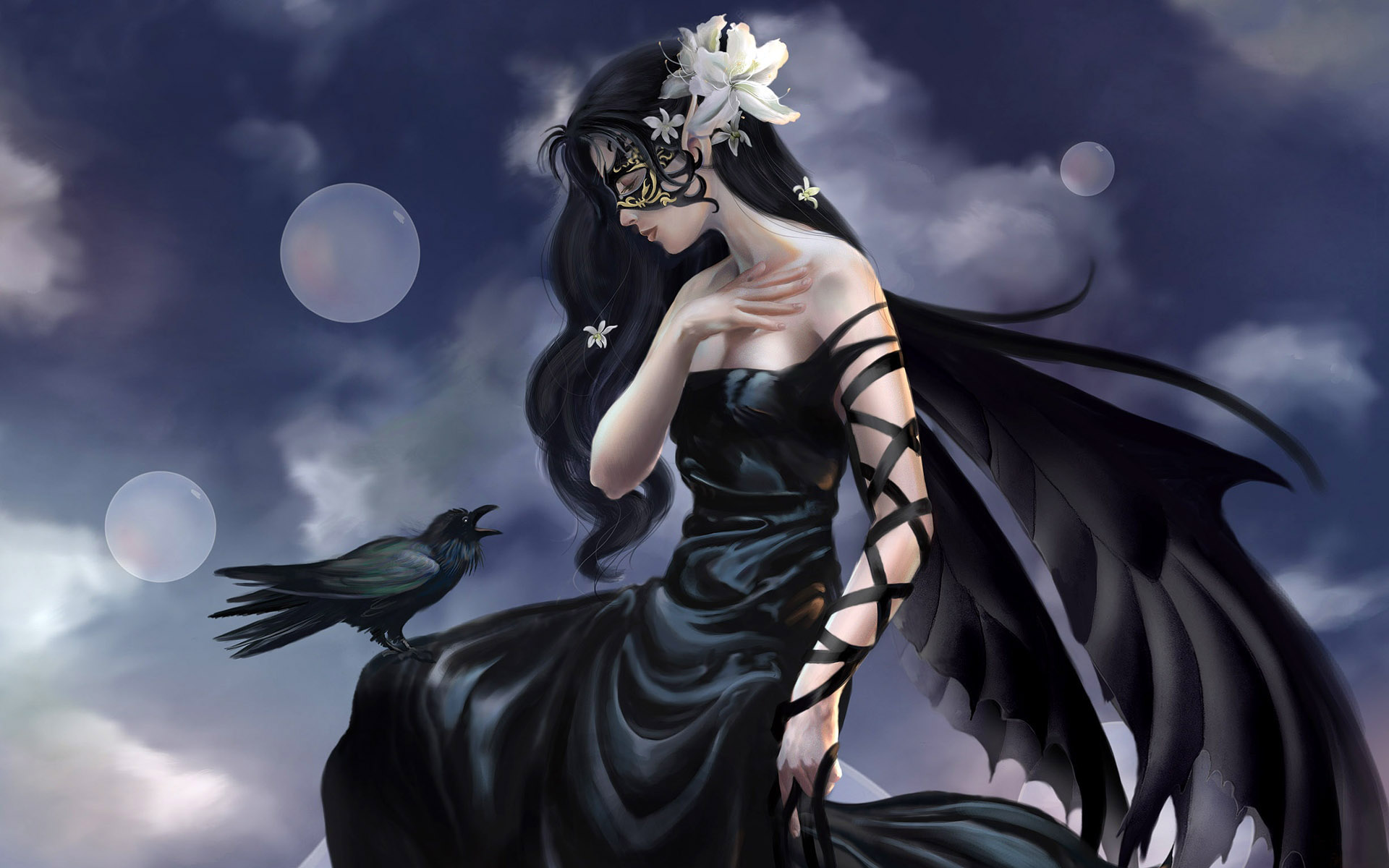 Fantasy Raven Girl - HD Wallpaper 