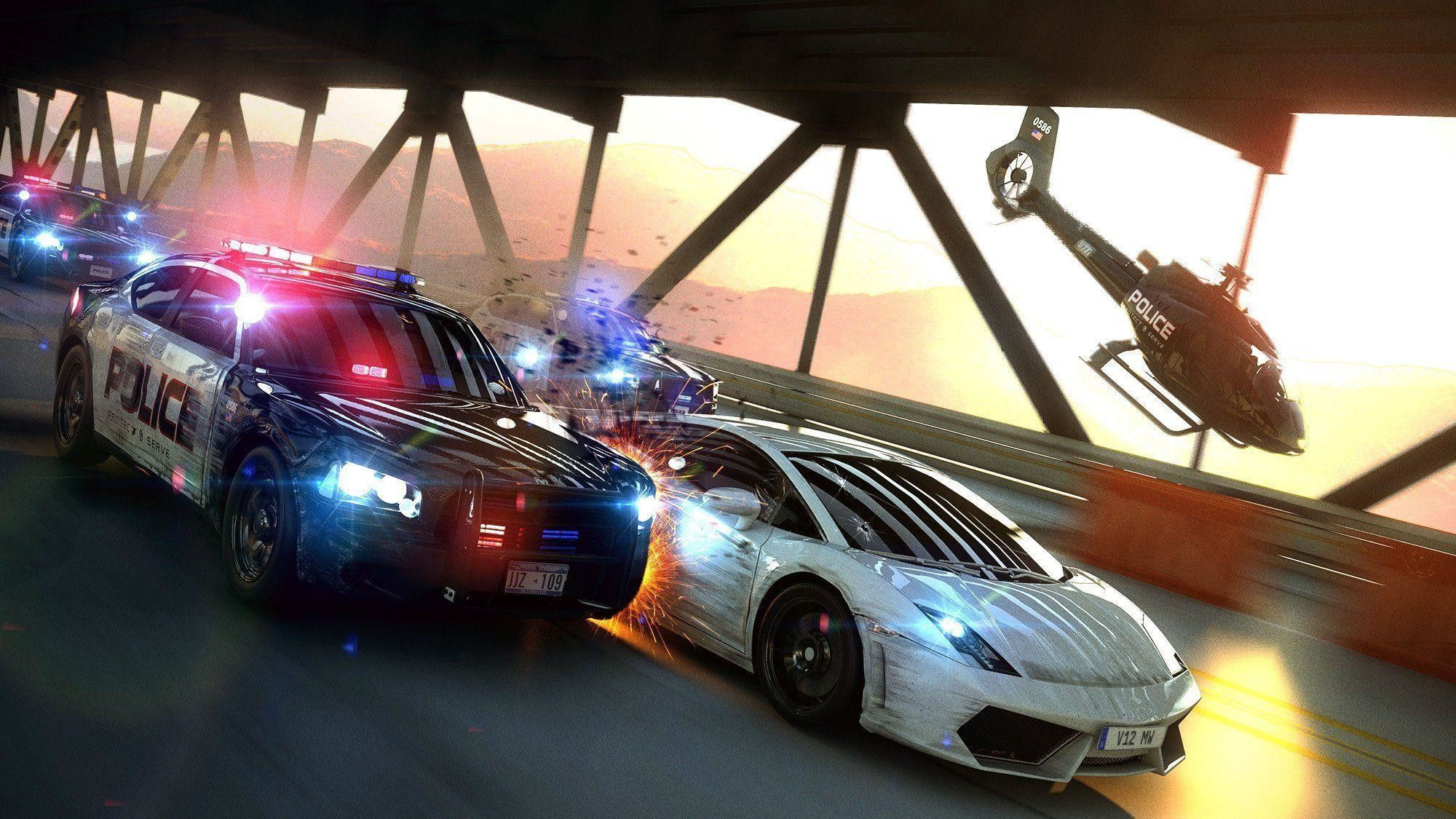 Most Wanted Chase Police Cops Bridge Chase Speed Art - Need For Speed Most Wanted Background - HD Wallpaper 