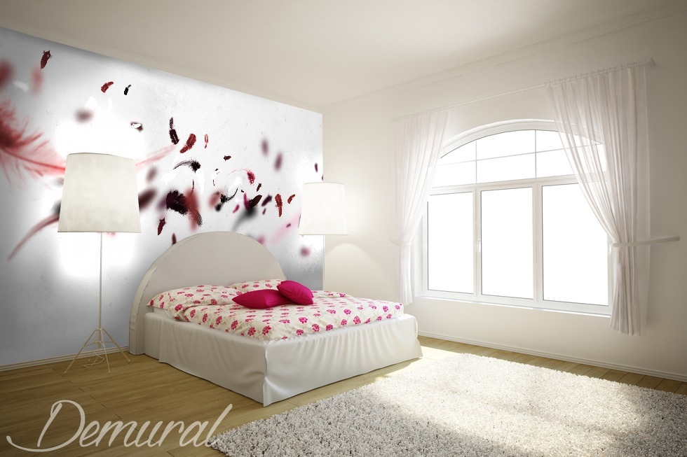 A Pink Feather Quilt Bedroom Wallpaper Mural Photo - Bedroom - HD Wallpaper 