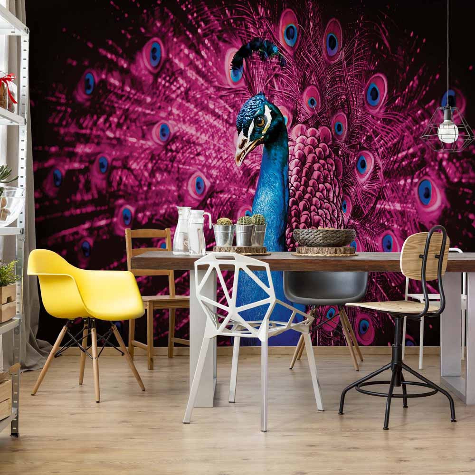 Peacock Bird Pink Feathers - Fototapete Esszimmer - HD Wallpaper 