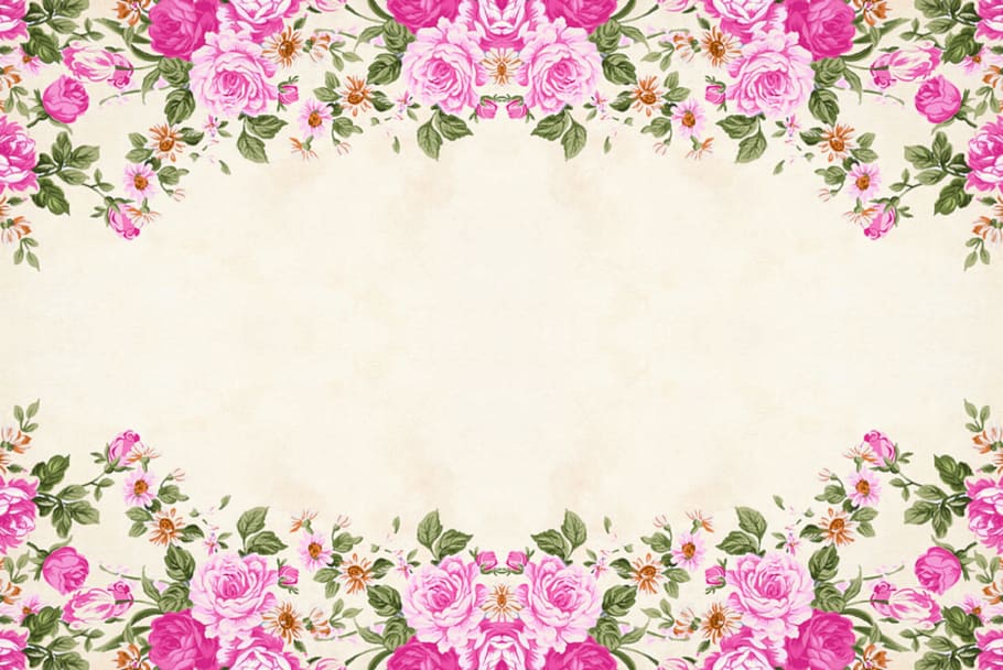 Floral Frame Background With Pink Flowers On Top And - Nature Flower Background Design - HD Wallpaper 