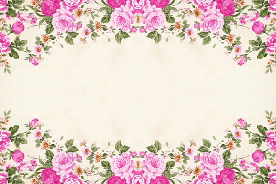 Floral Frame Background With Pink Flowers On Top And - Nature Flower Background Design - HD Wallpaper 