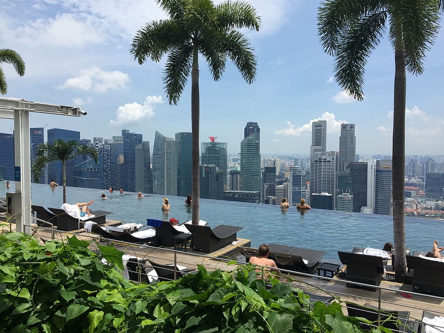 People Relaxing On Pool, Singapore, Asia, Travel, Backpacker, - Marina Bay Sands - HD Wallpaper 