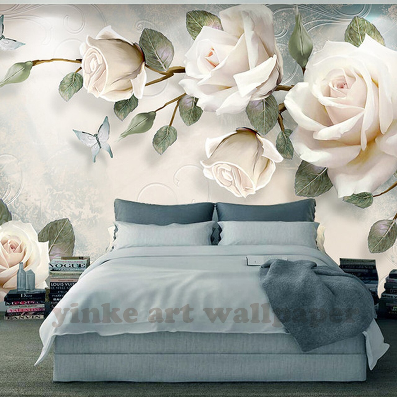 Flower Wall In Bedroom Painting - HD Wallpaper 