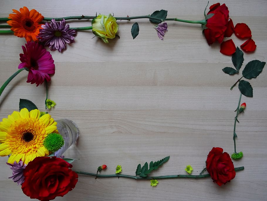 Flowers On Brown Board, Frame, Border, Background, - Flower Background Frame Border - HD Wallpaper 