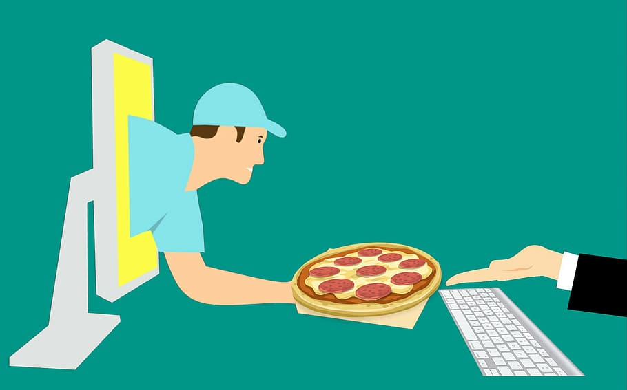 Illustration Of Ordering Pizza Online And Receiving - Online Food Delivery - HD Wallpaper 