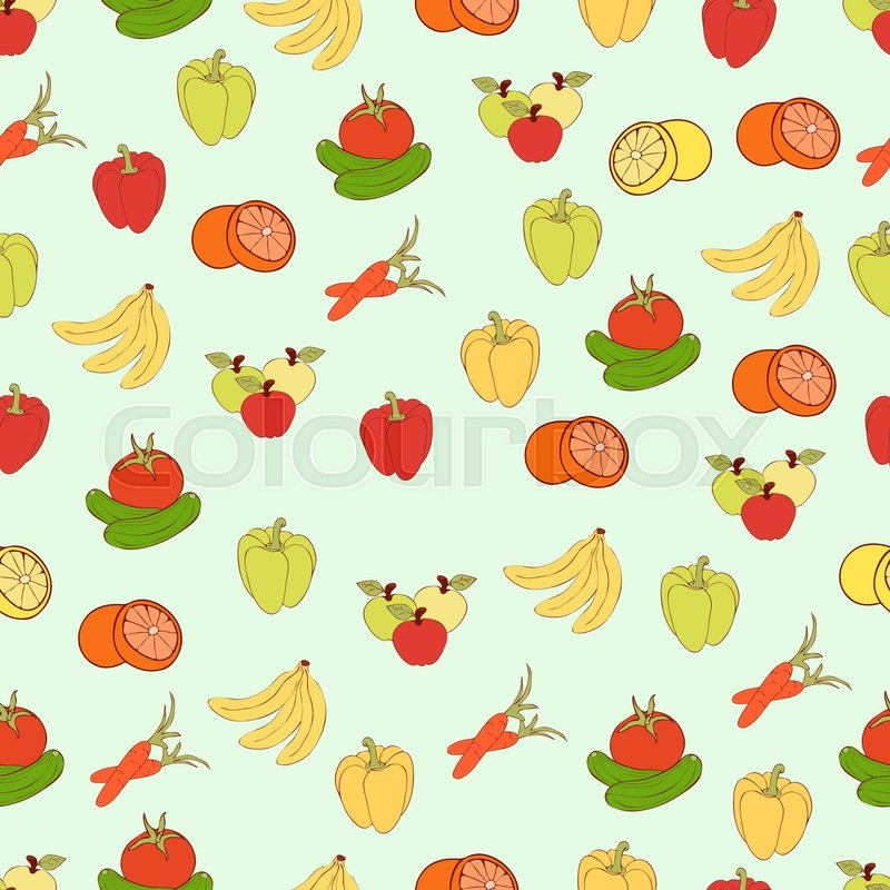 Cartoon Fruit And Vegetables - HD Wallpaper 