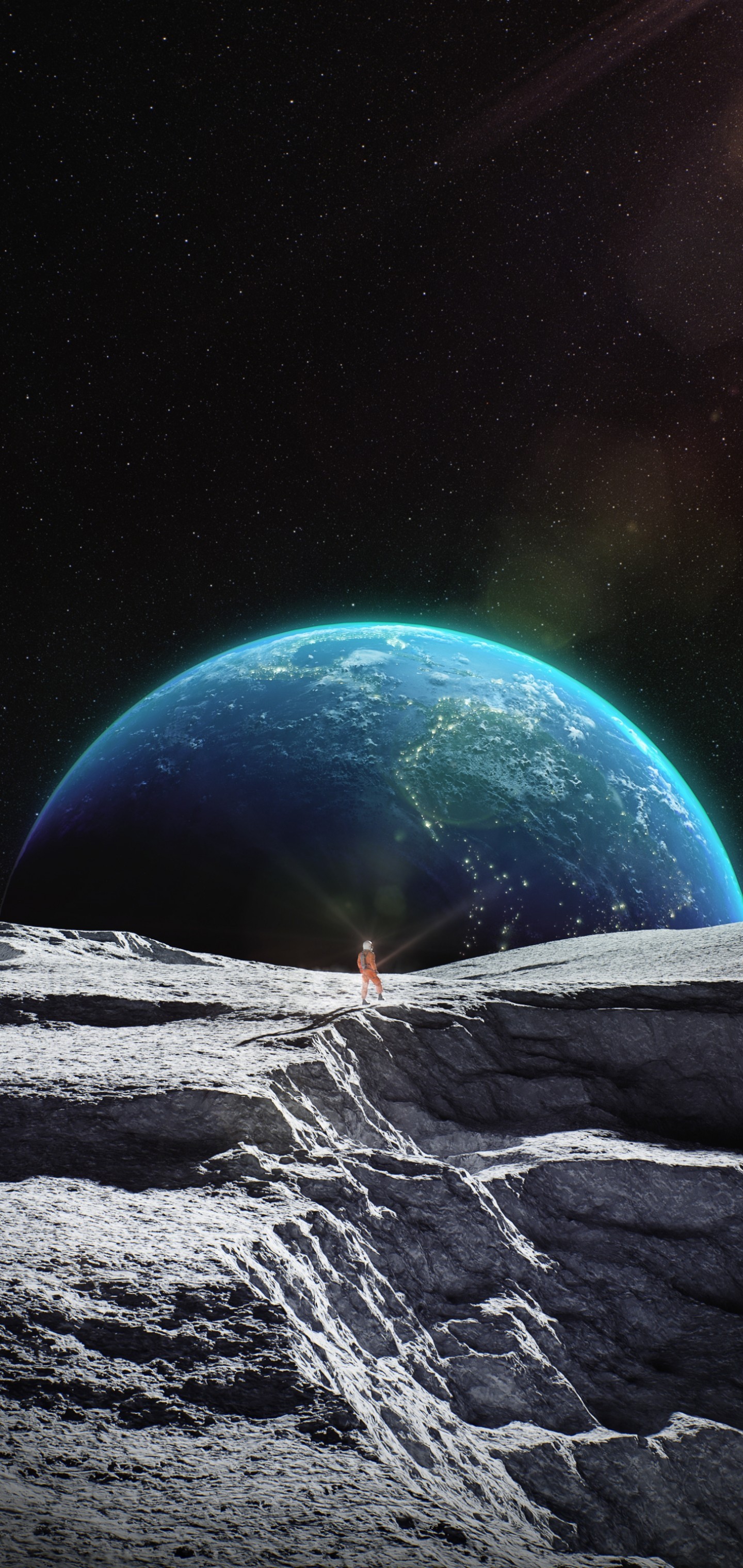Moon Surface, Astronaut, Earth, Galaxy, Stars - HD Wallpaper 