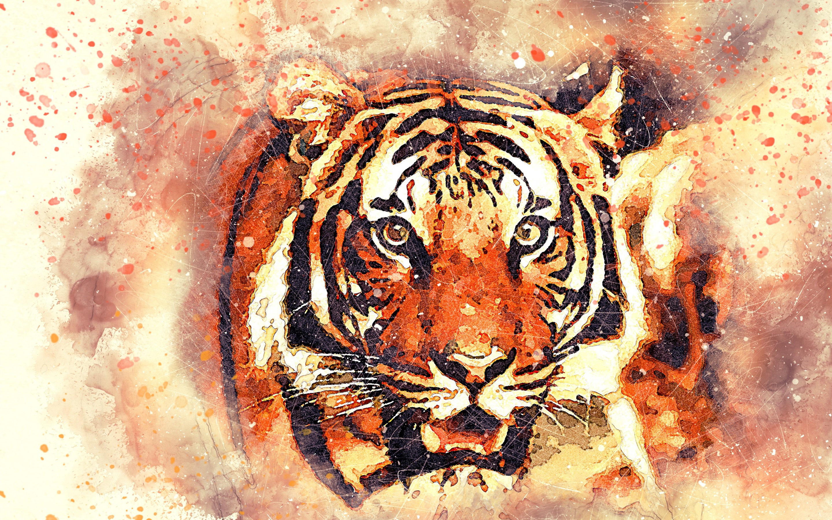 Wallpaper Tiger Face, Watercolor Painting - Tiger Art - HD Wallpaper 