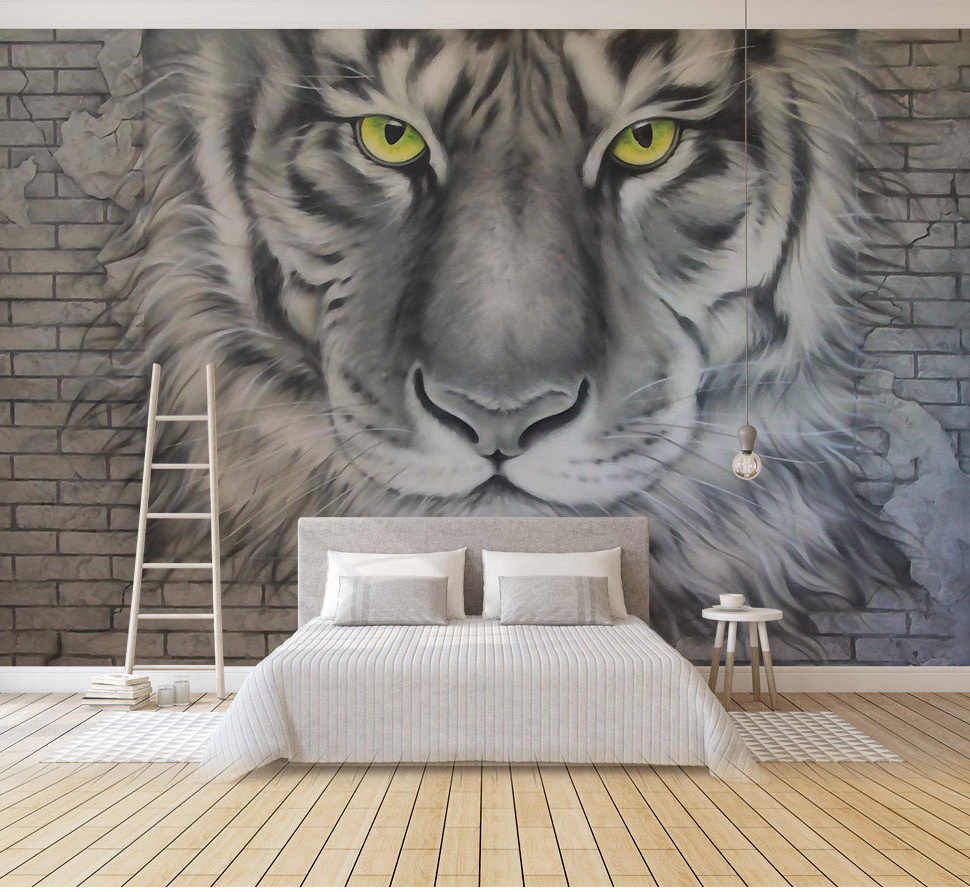 Bacaz 3d Bricks Angry Tiger Animal Wallpaper For Walls - 3d Animal Wallpaper For Walls - HD Wallpaper 