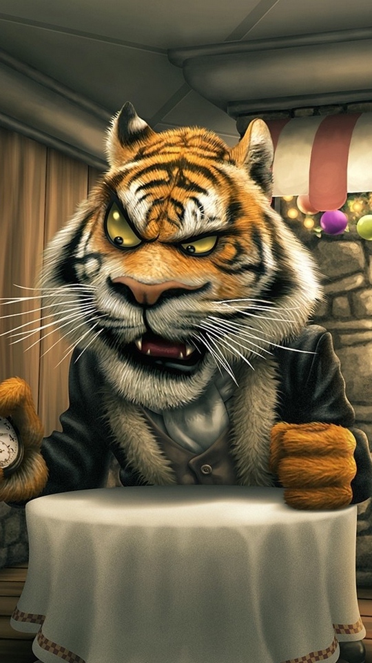 Wallpaper Angry Tiger Cartoon, Tiger, Hare, Cafes, - Food Critic - 540x960  Wallpaper 