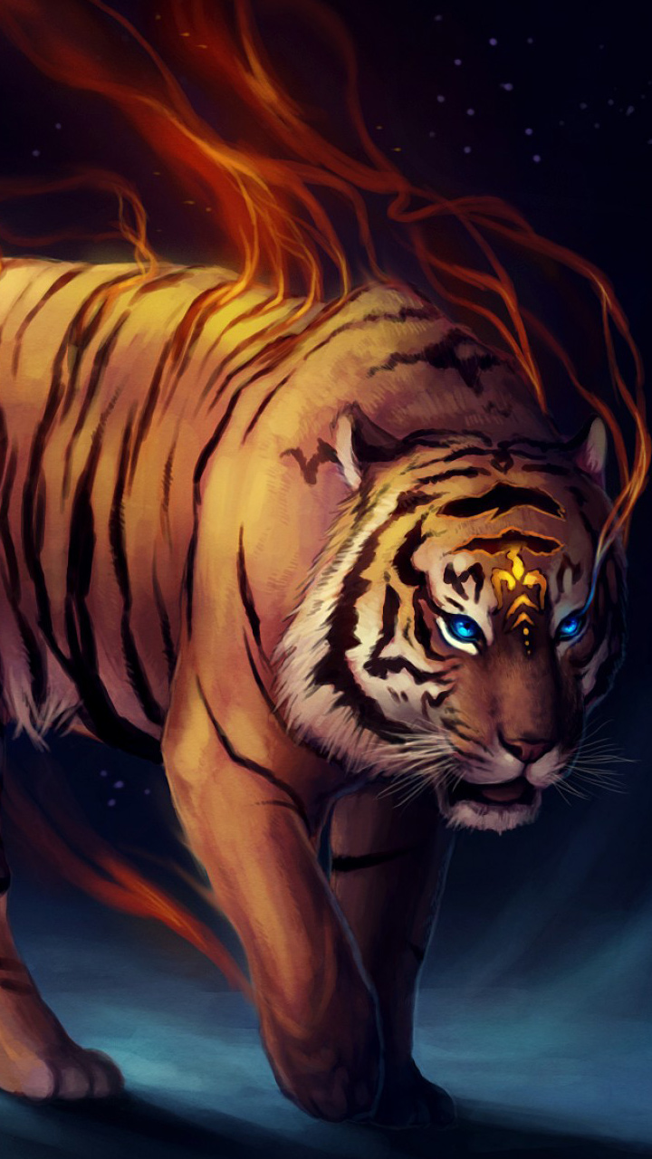 Fantasy Fire Tiger Mobile Wallpaper - Fire Tiger Wallpaper Hd - 720x1280  Wallpaper 