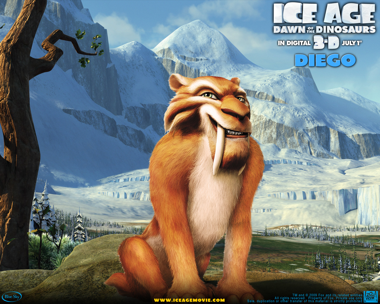 Diego The Saber Toothed Tiger - Ice Age 3 Characters - HD Wallpaper 