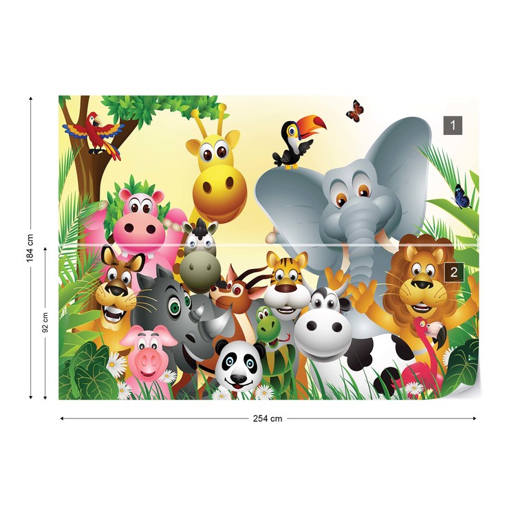 Cartoon Animals Elephant Tiger Cow Pig Wallpaper Mural - Elephant Cartoon - HD Wallpaper 