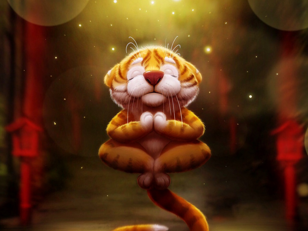 Wallpaper Tiger, Meditation, Art, Funny - Plazun Christina - HD Wallpaper 