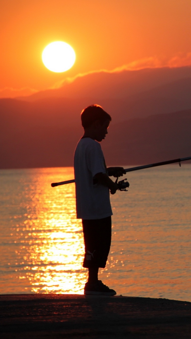 Wallpaper Boy, River, Lake, Fishing, Fishing Rod, Sunset, - Boy Fishing Background - HD Wallpaper 
