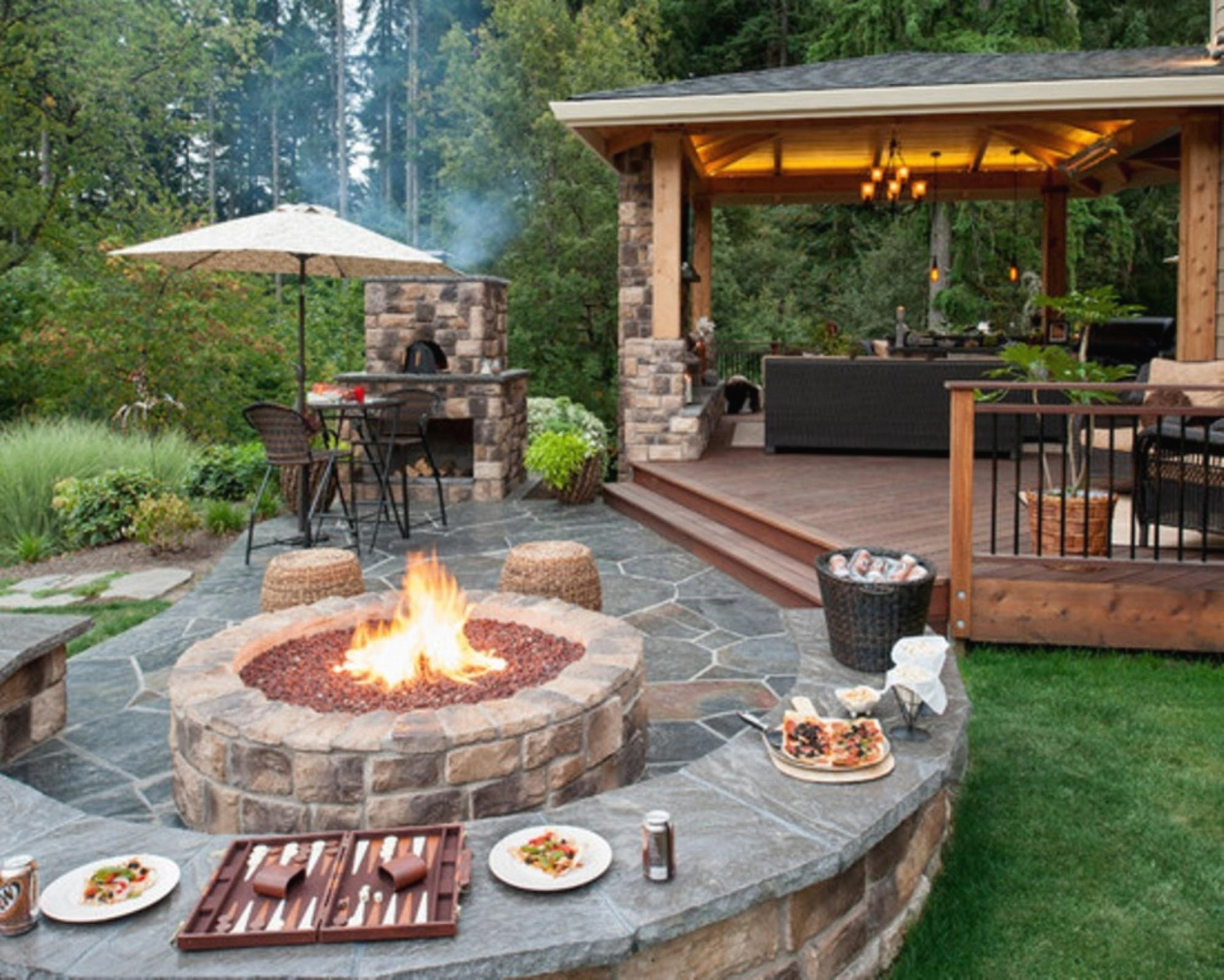 Patio Corner Fireplace Covered Fireplaces Atlanta Pellet - Patio Ideas With Fire Pit - HD Wallpaper 
