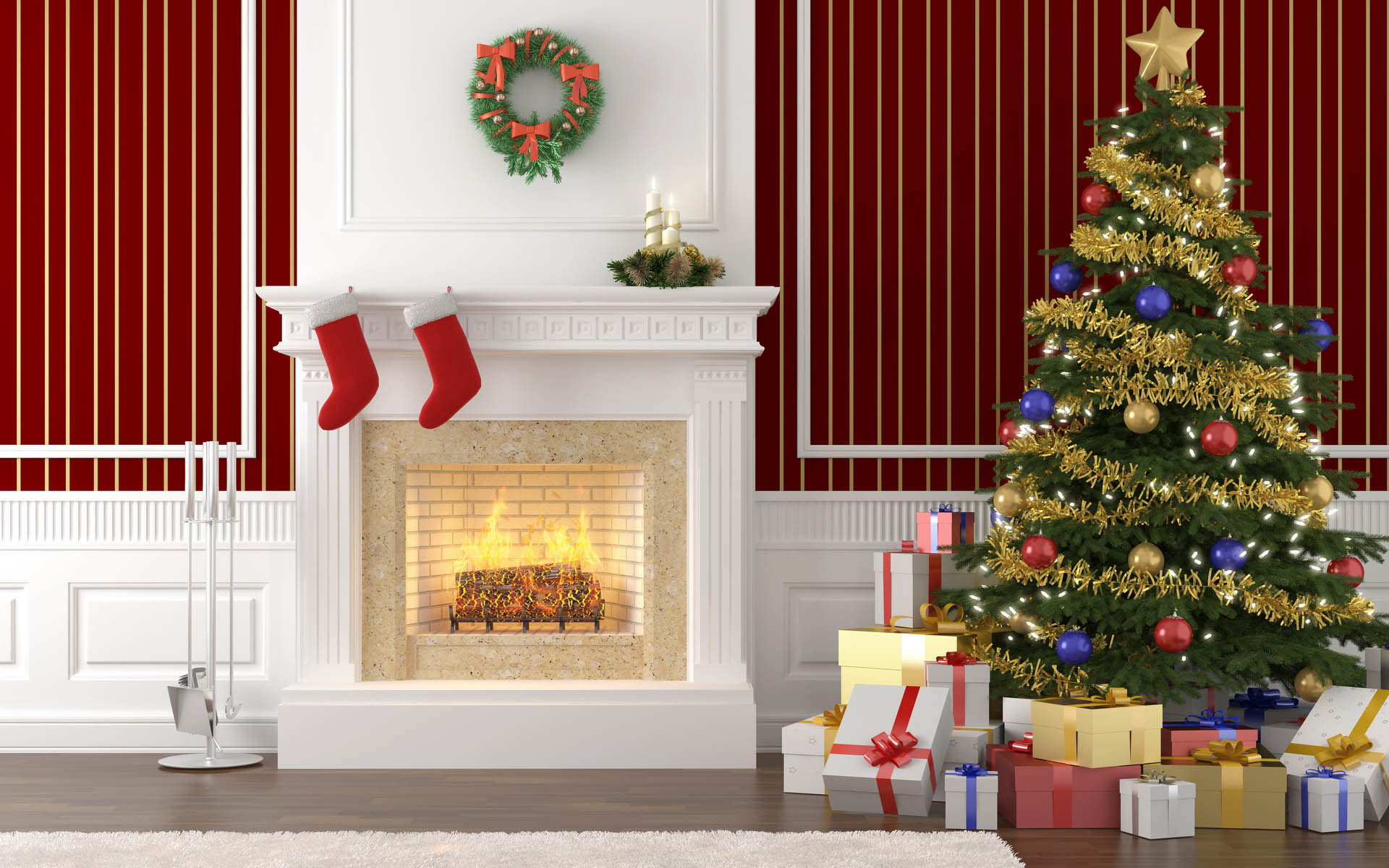 Clipart Fireplace Christmas Background - HD Wallpaper 