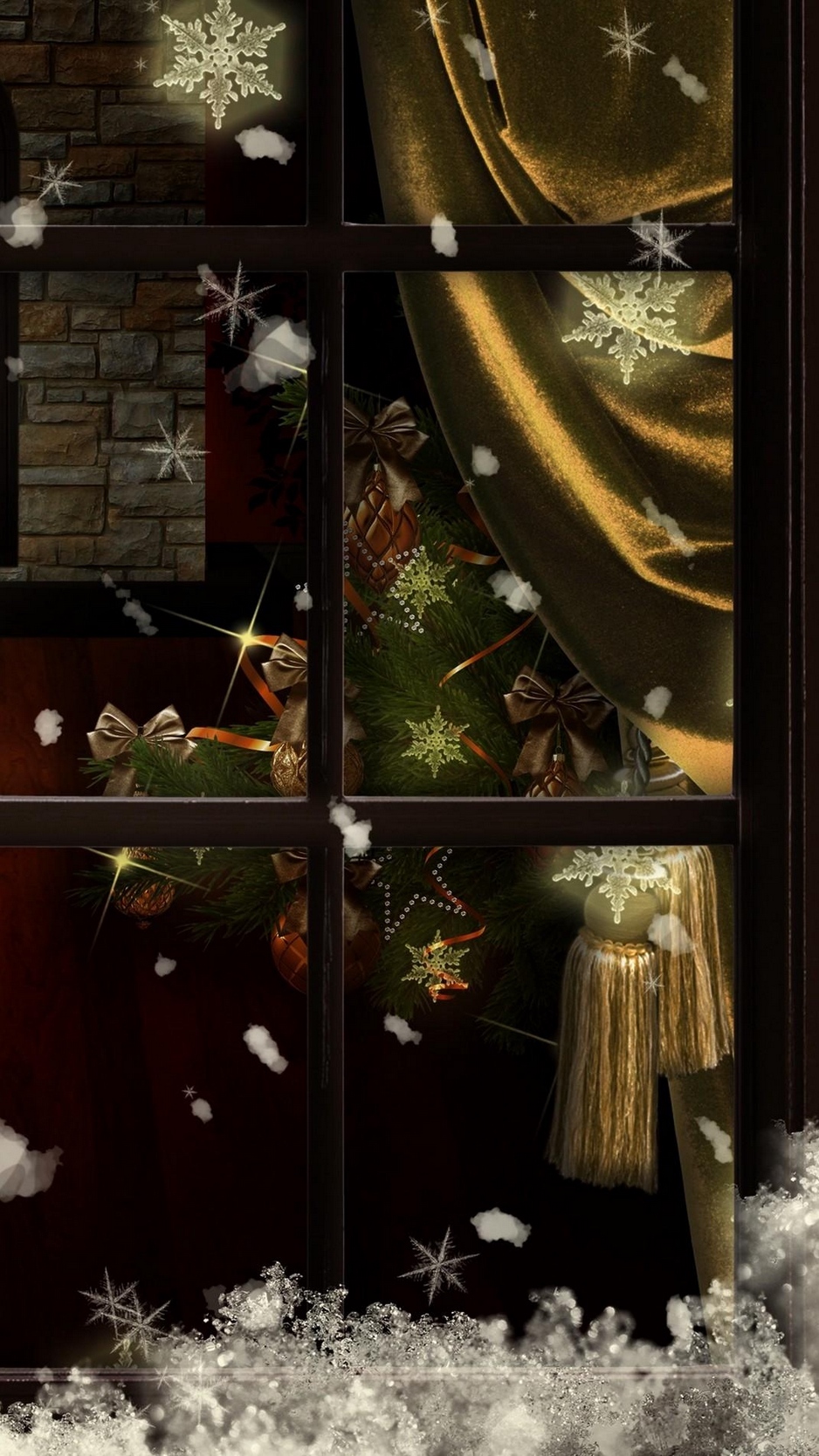Wallpaper Window, Fireplace, Candles, Christmas Tree, - Christmas Window Wallpaper Phone - HD Wallpaper 