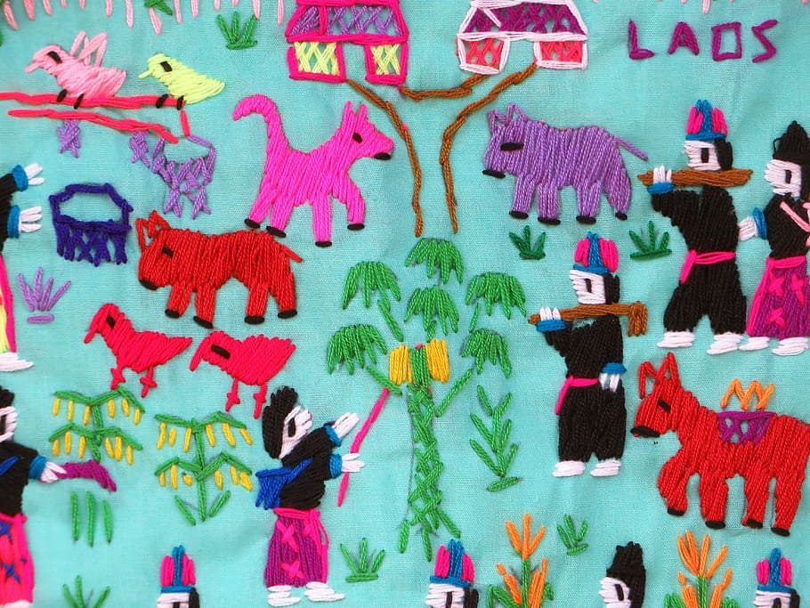 Laos, Folk Art, Embroidery, Silk Industry, Characters, - Folk Art Of Laos - HD Wallpaper 