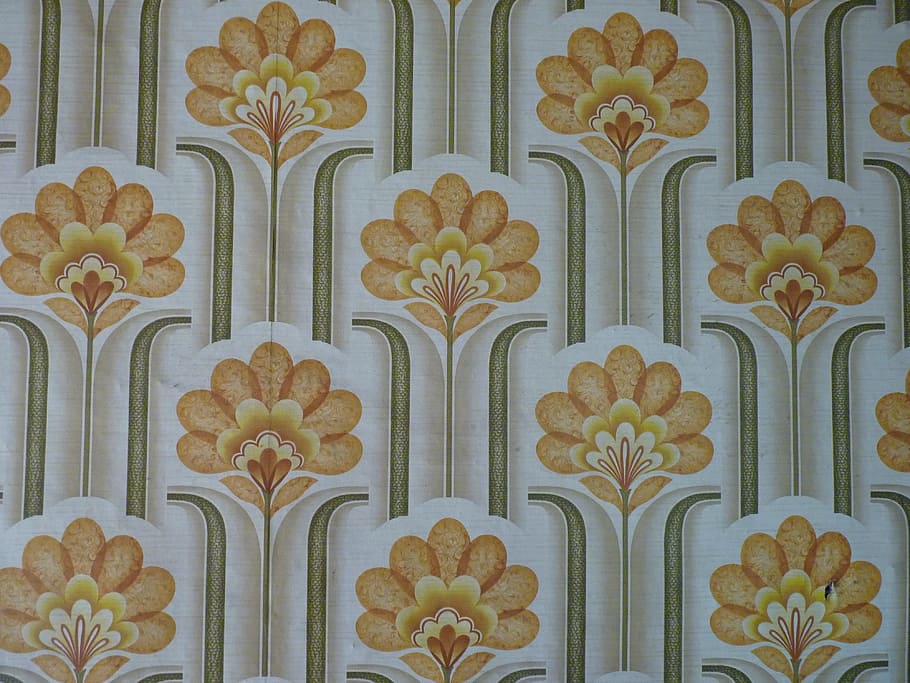 Beige, Green, Orange, Floral, Surface, Wallpaper, Old, - Papier Peint Vieux - HD Wallpaper 