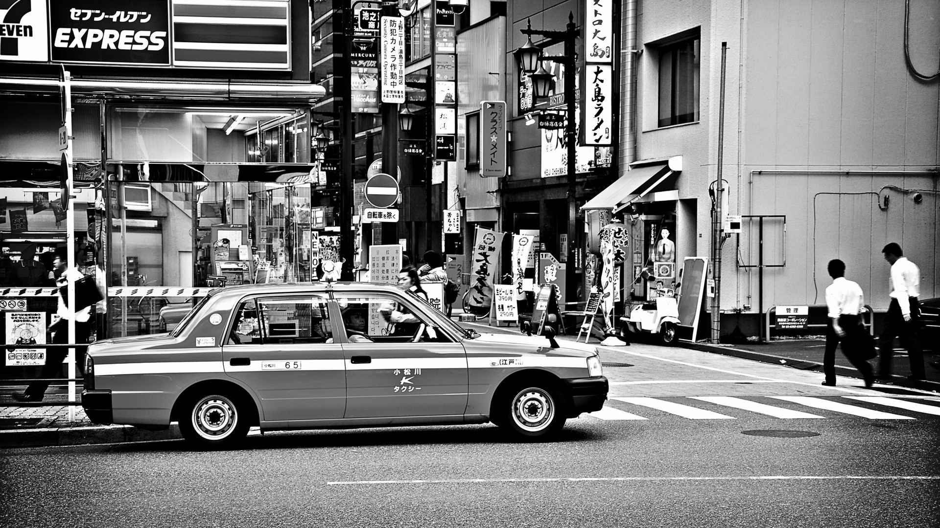 Wallpaper Japan, Tokyo, Vintage, Street, Cars, People, - Background Street Black And White Hd - HD Wallpaper 