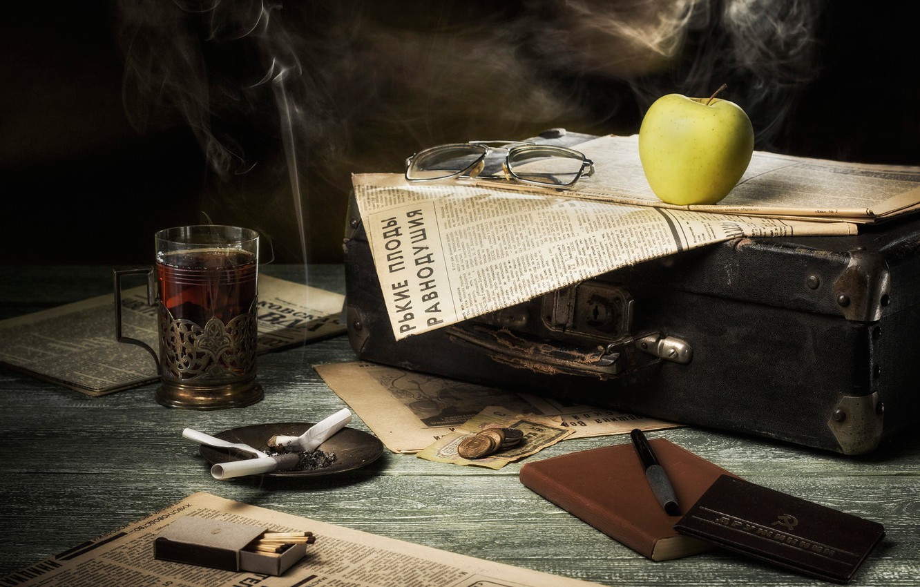 Photo Wallpaper Style, Retro, Past, Smoke, Apple, Money, - Still Life Photography - HD Wallpaper 