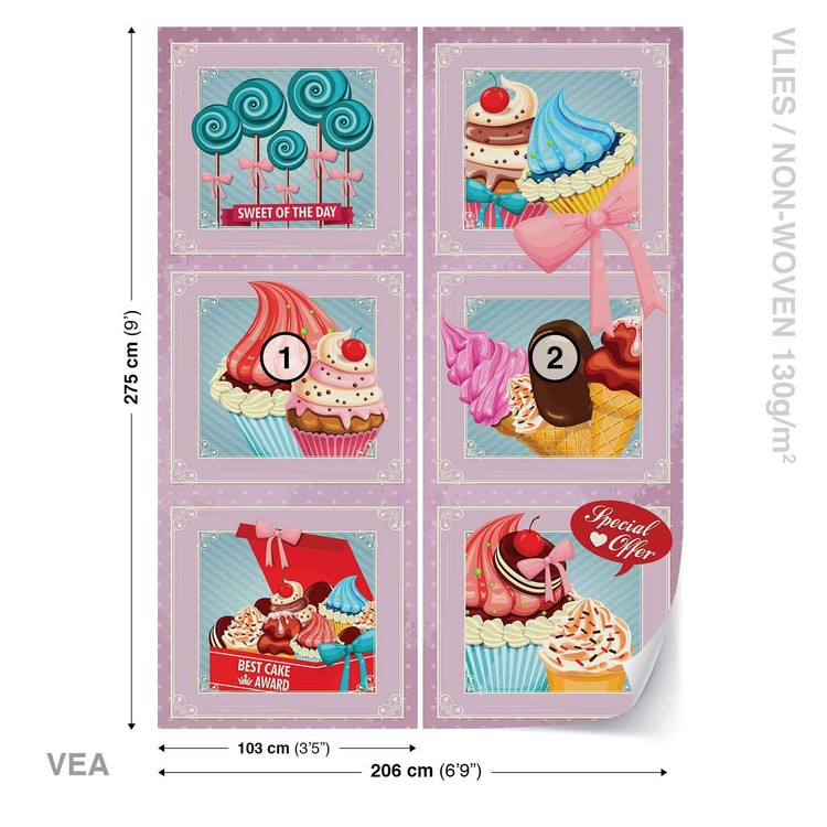 Cupcakes Pink Retro Wallpaper Mural - Mural With Ice Cream - HD Wallpaper 