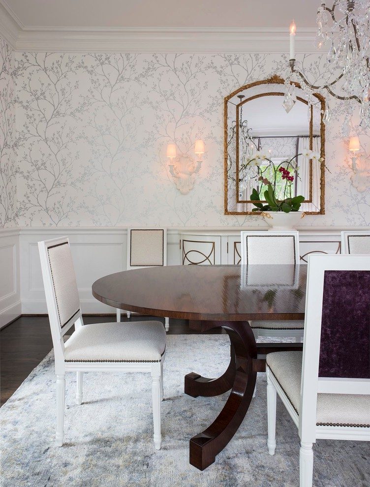 Dallas Silver Damask Wallpaper With Traditional Artificial - Kitchen & Dining Room Table - HD Wallpaper 