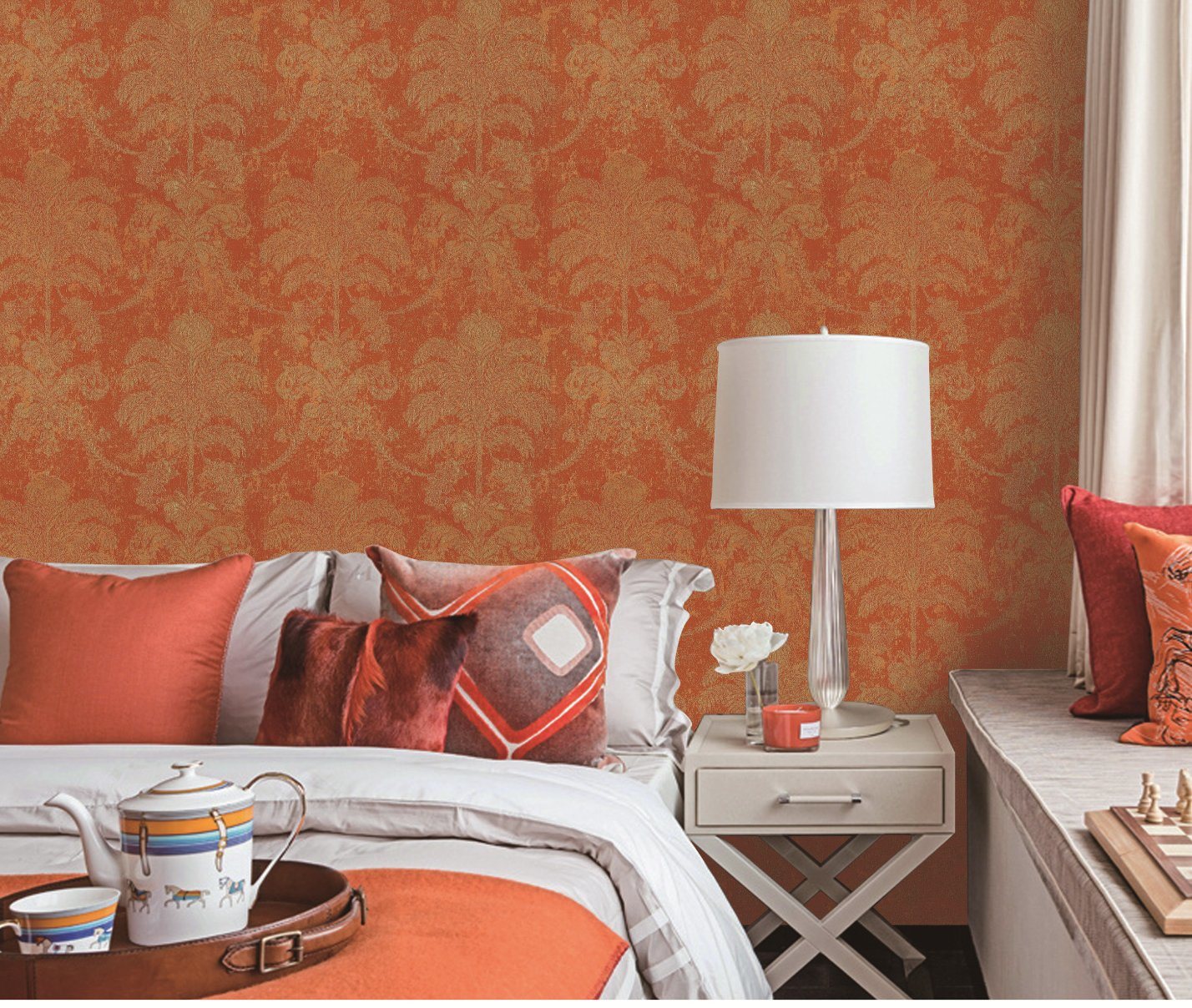 Ttextile Classic Dark Green Damask Wallpaper Wall Cloth - Coffee Table - HD Wallpaper 