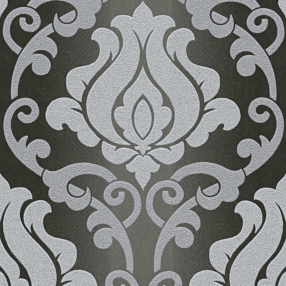 Black Grey Damask Glitter Wallpaper Sparkle Textured 34860 4