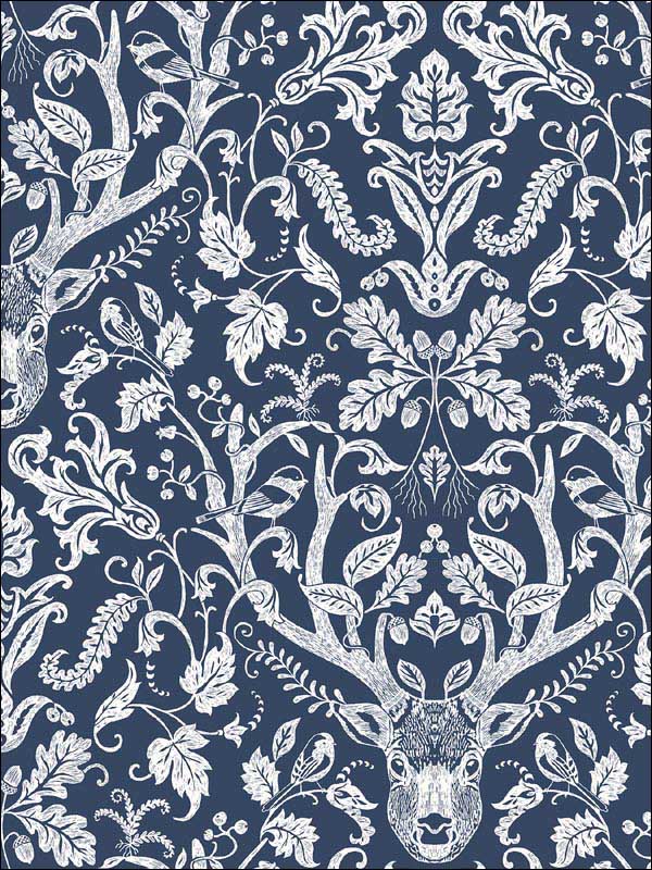 Kiwassa Navy Antler Damask Wallpaper 311812703 By Chesapeake - Kiwassa Grey Antler Damask - HD Wallpaper 