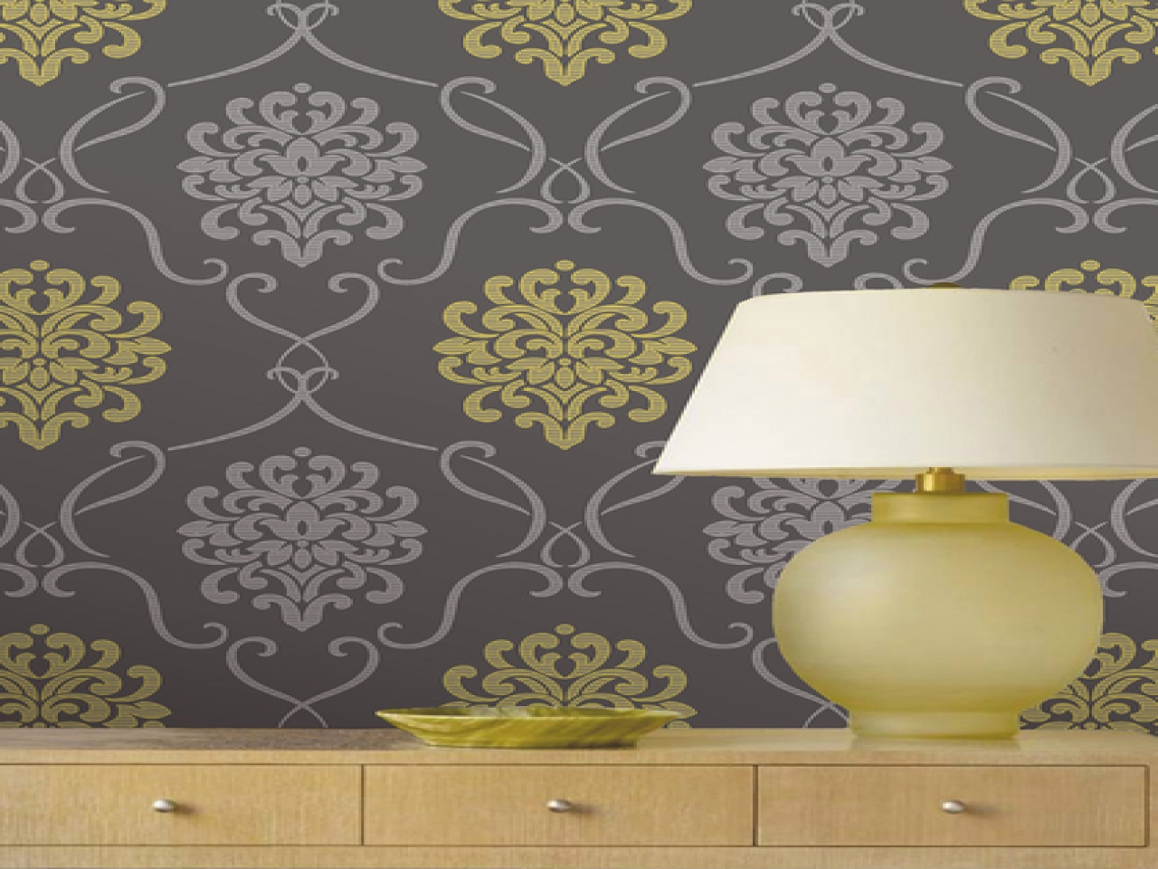 Contemporary Decor Suzette Accents Modern Damask Wallpaper - Wallpaper - HD Wallpaper 