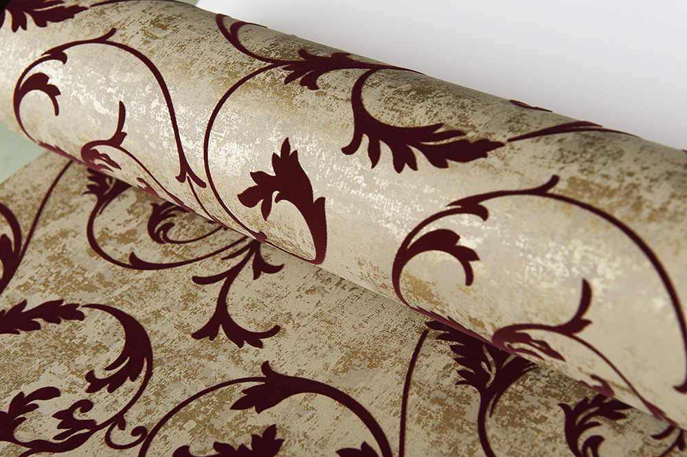 Bronze Golden Burgundy Vintage Curly Grass Velvet Flocked - Wallpaper - HD Wallpaper 