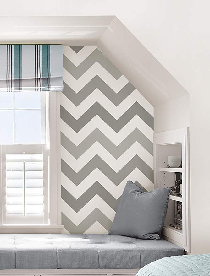 Wallpaper Brewster Home Zig Zag Grey Peel And Stick - Stick On Feature Wall - HD Wallpaper 