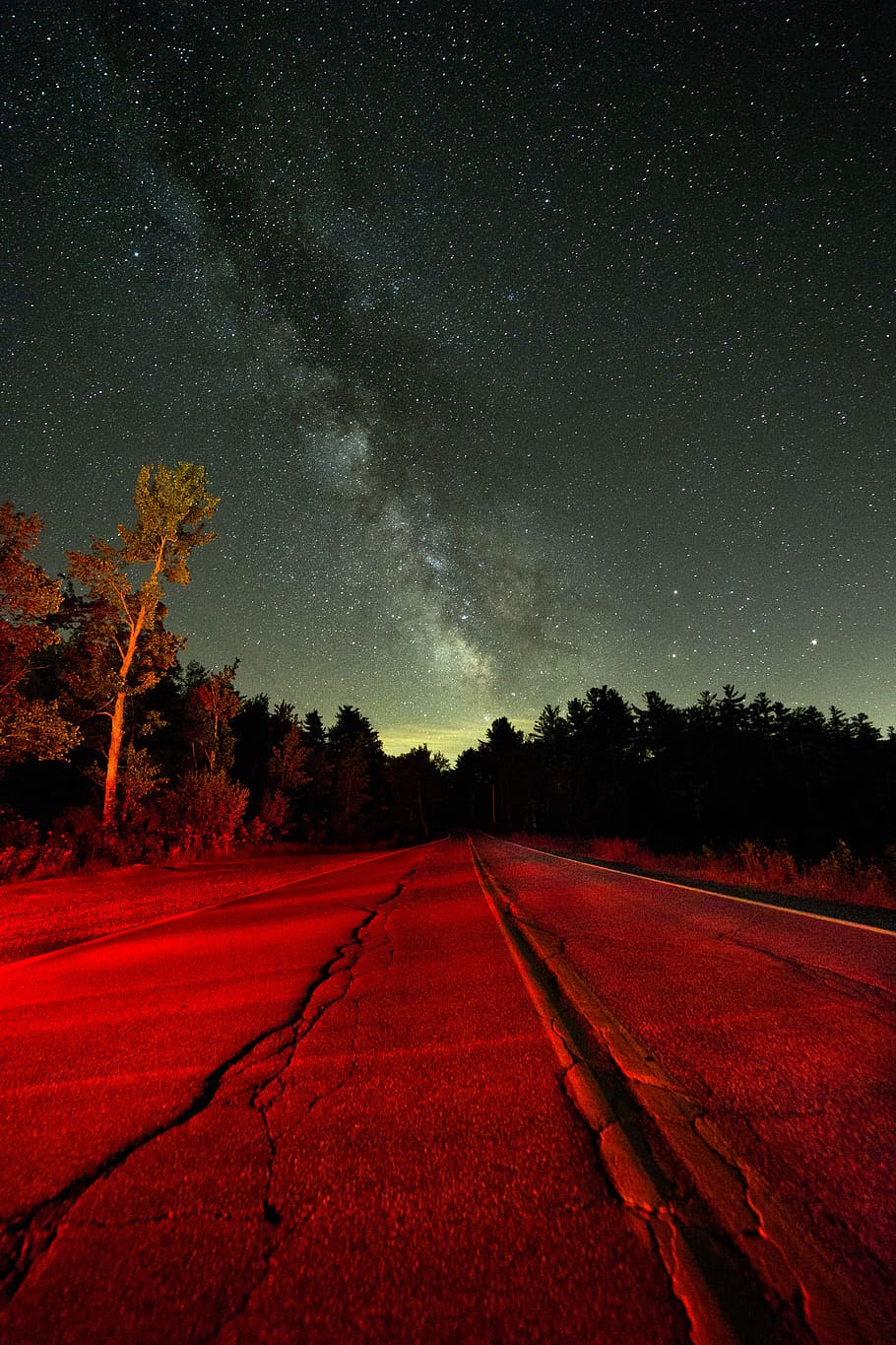 Grey Concrete Straight Road Near Tall Trees Under White - Red Road - HD Wallpaper 