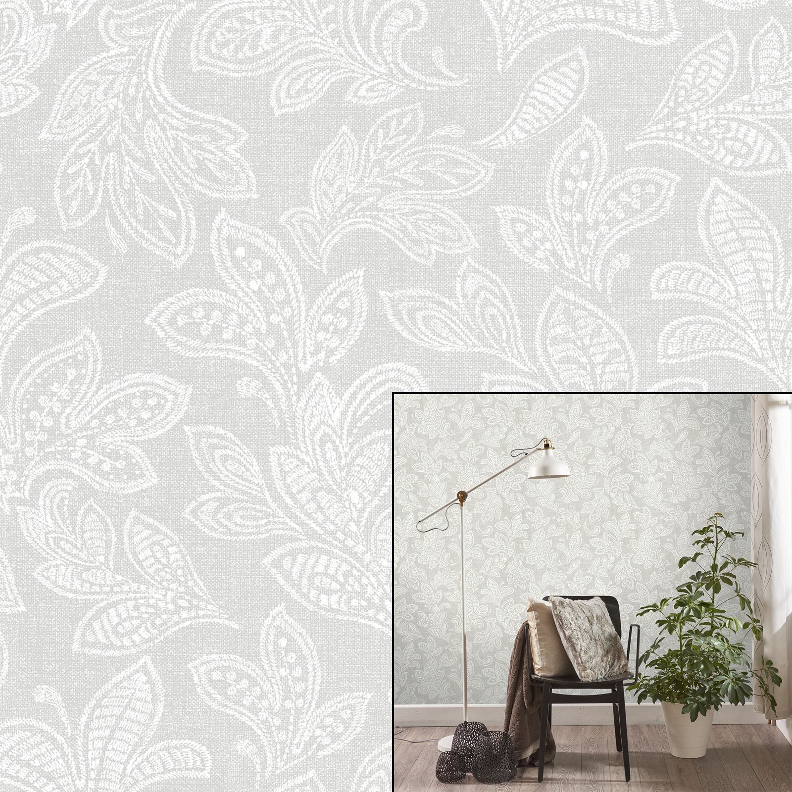 Grey Paisley Wallpaper - Wall Paper Small Room - HD Wallpaper 