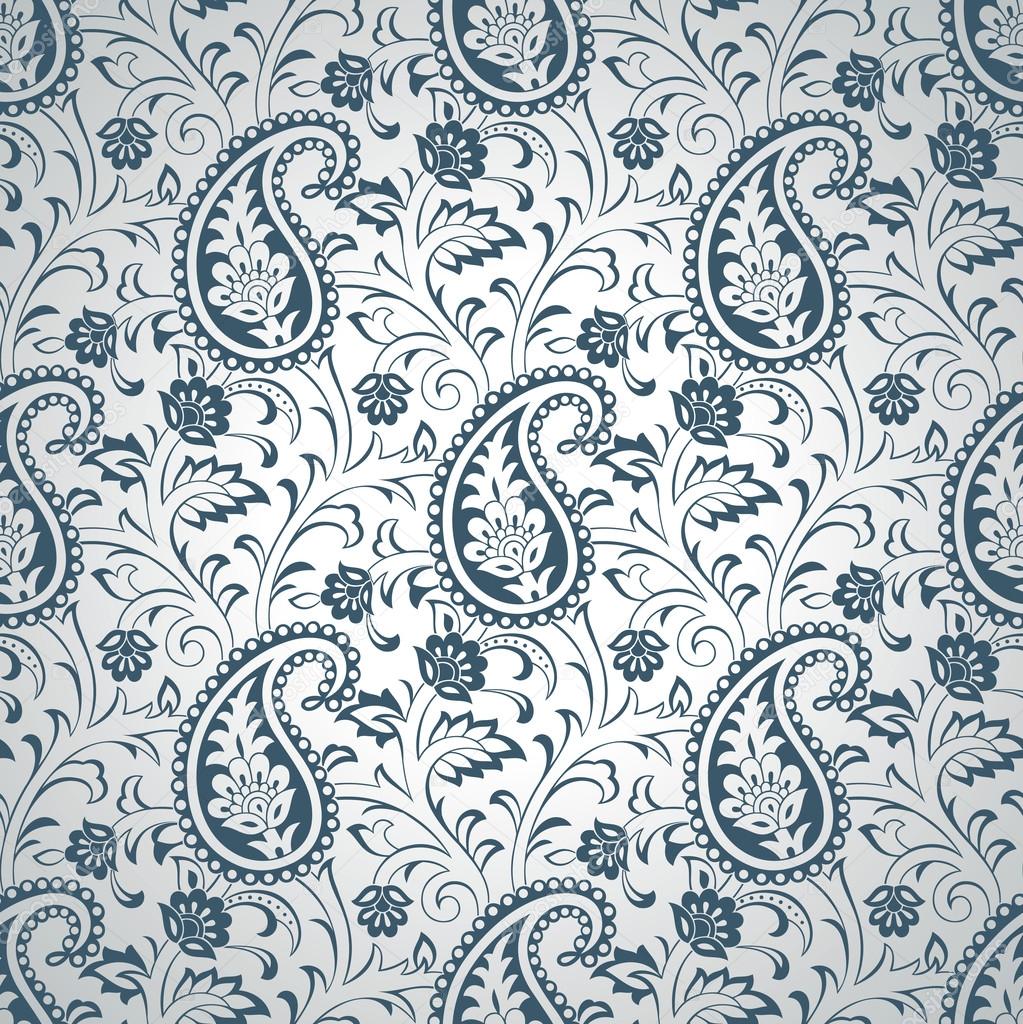 Blue Grey Paisley Floral Background - HD Wallpaper 